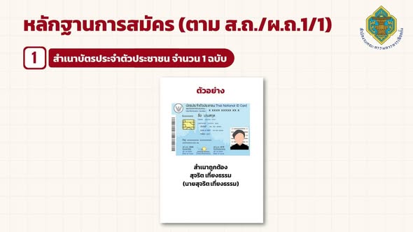 *ข่าวประชาสัมพันธ์*
หลักฐานการสมัคร (ตาม ส.ถ./ผู้.1/1)
